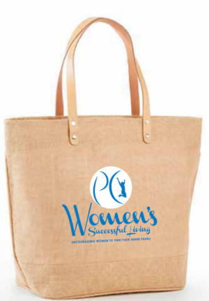 Large Jute Tote Bag with Leather Handles, Zippered Closure and Zippered Pocket Inside - IJ916