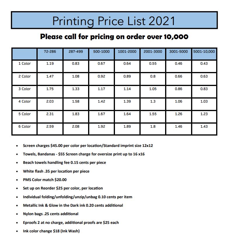 Printing Price 2021 