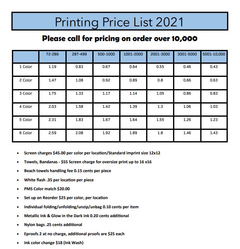 Printing Rates Itsglobalsupply