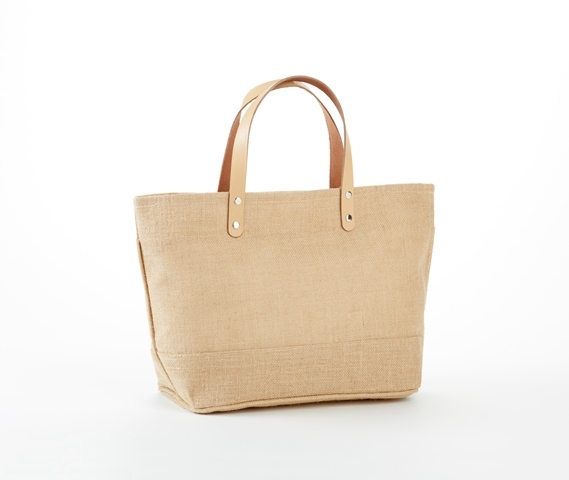 IJ916 SMALL JUTE/BURLAP TOTE BAG WITH LEATHER HANDLES, ZIPPERED CLOSURE ...
