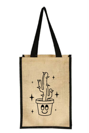 IJ922 black jute tote bag with long web handles