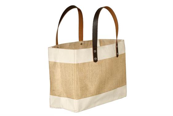 IJ923 Laminated Elegant Jute / Cotton Tote SERENE With Fancy Leather ...