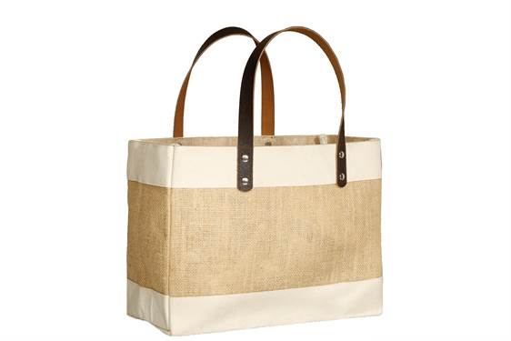 Laminated jute tote bag IJ923 is a natural jute and cotton tote featuring leather handles. - Image 4