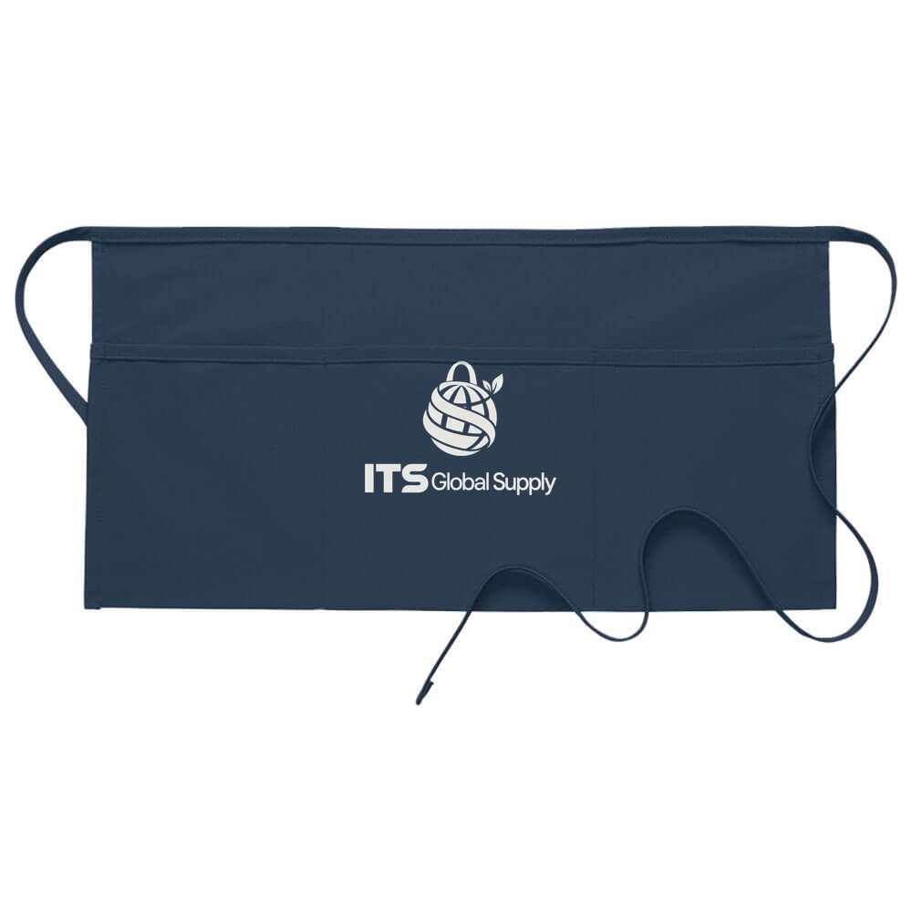 I100 navy three pocket waist apron printed with ITS Global Supply logo