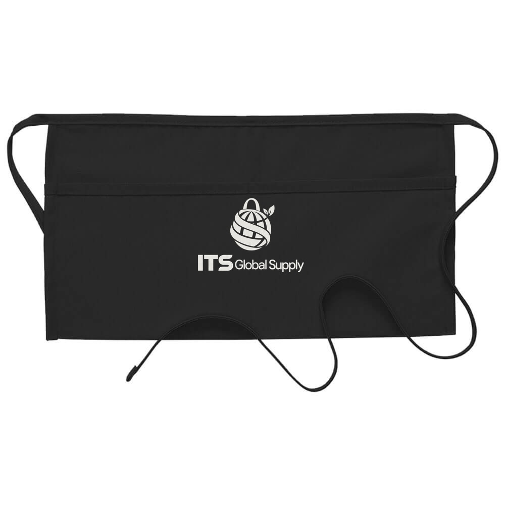 I105 black two pocket waist apron printed with ITS Global Supply logo