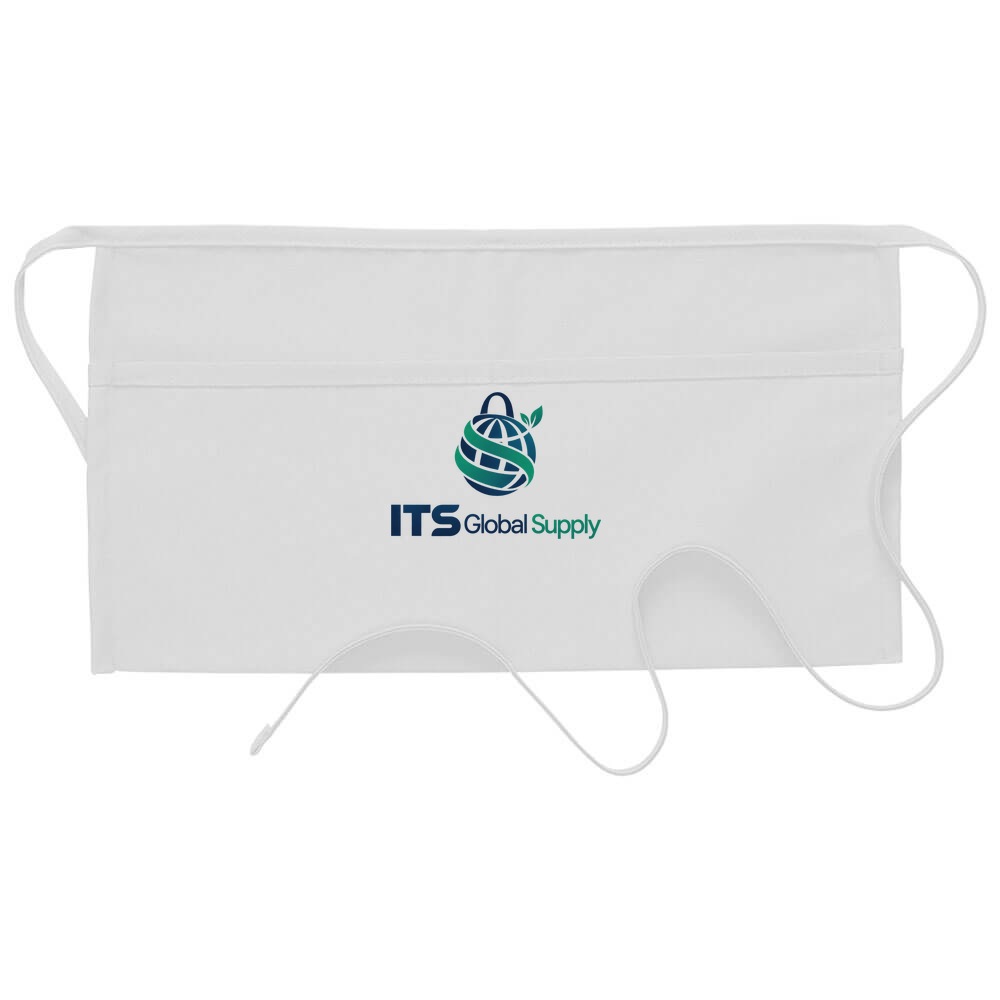 I105 white two pocket waist apron printed with ITS Global Supply logo