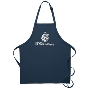 I210NP navy no pocket bib apron printed with ITS Global Supply logo