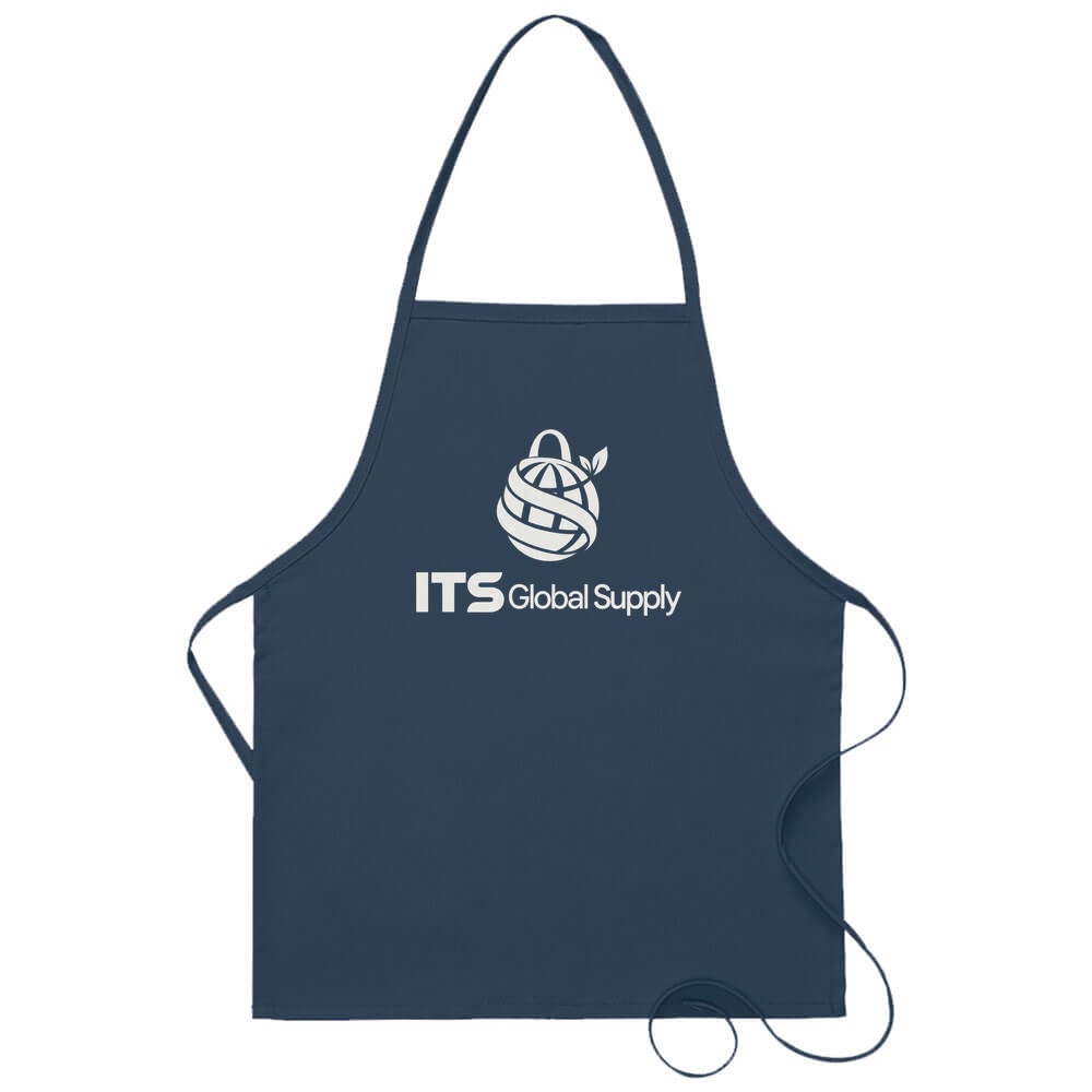 I215NP navy no pocket promo bib apron printed with ITS Global Supply logo