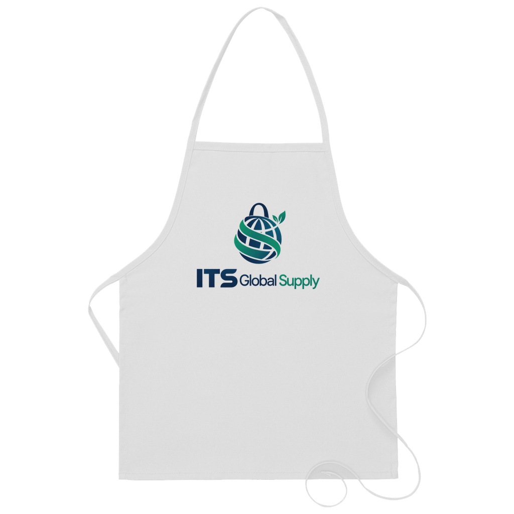 I215NP white no pocket promo bib apron printed with ITS Global Supply logo