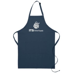 I220 navy butcher apron center divided pocket printed with ITS Global Supply logo