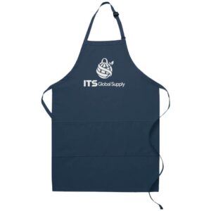 I223 navy three pocket butcher apron printed with ITS Global Supply logo