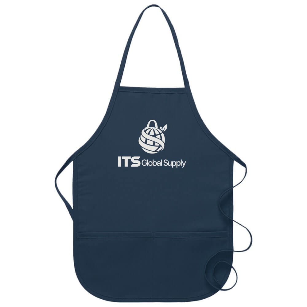 I250 navy child bib apron printed with ITS Global Supply logo