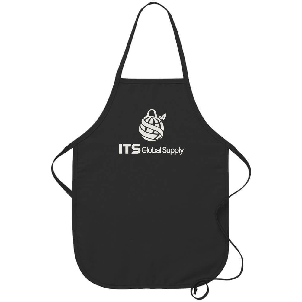 I250NP black no pocket child bib apron printed with ITS Global Supply logo