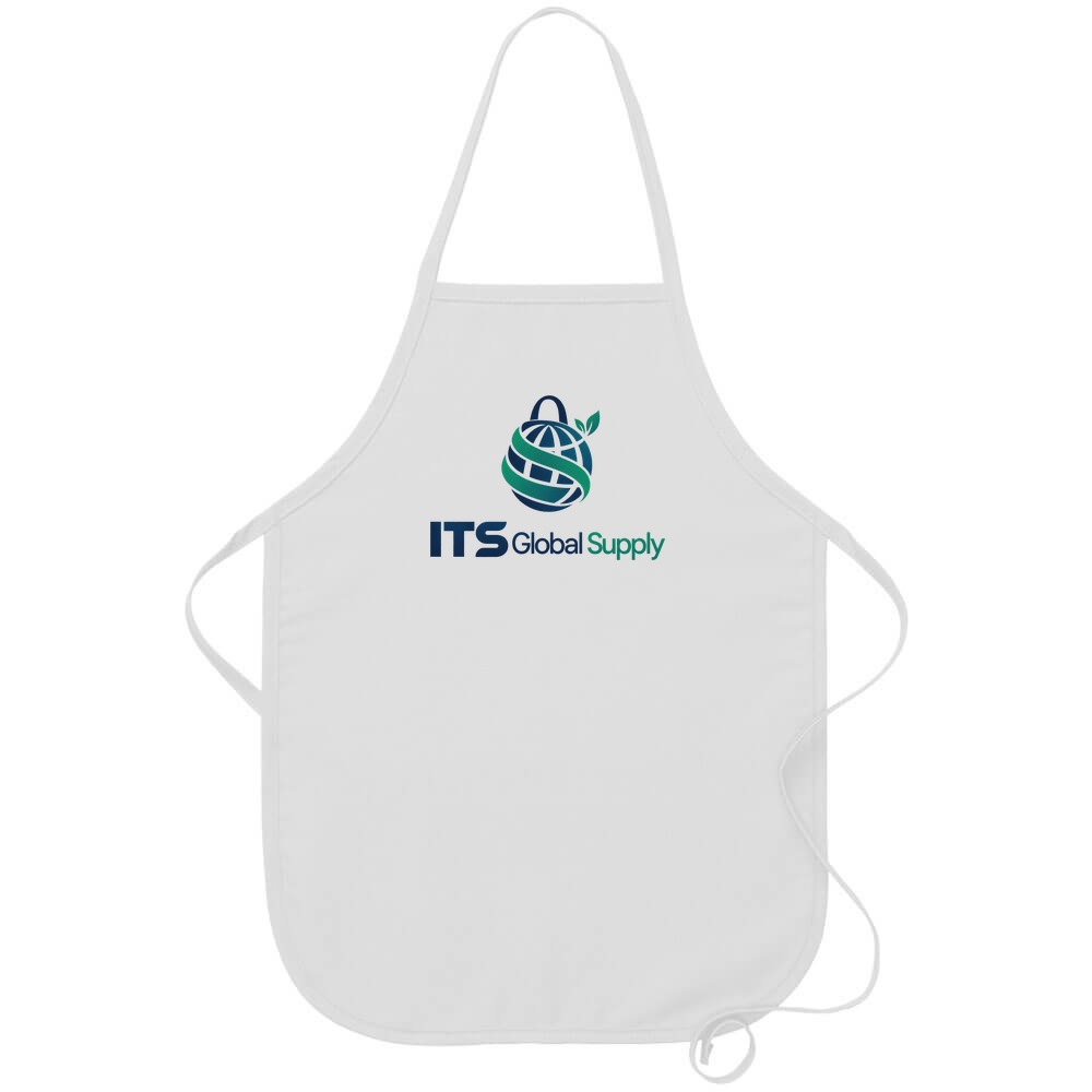 I250NP white no pocket child bib apron printed with ITS Global Supply logo