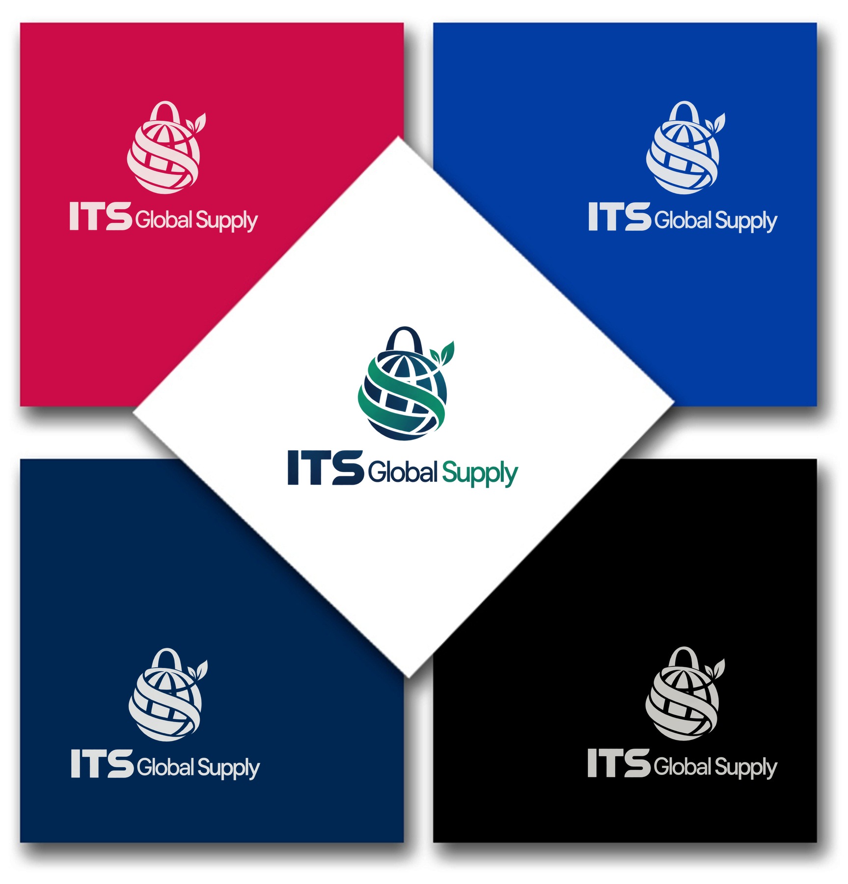 Solid bandanas with ITS Global Supply logo - red, royal blue, navy, black and white