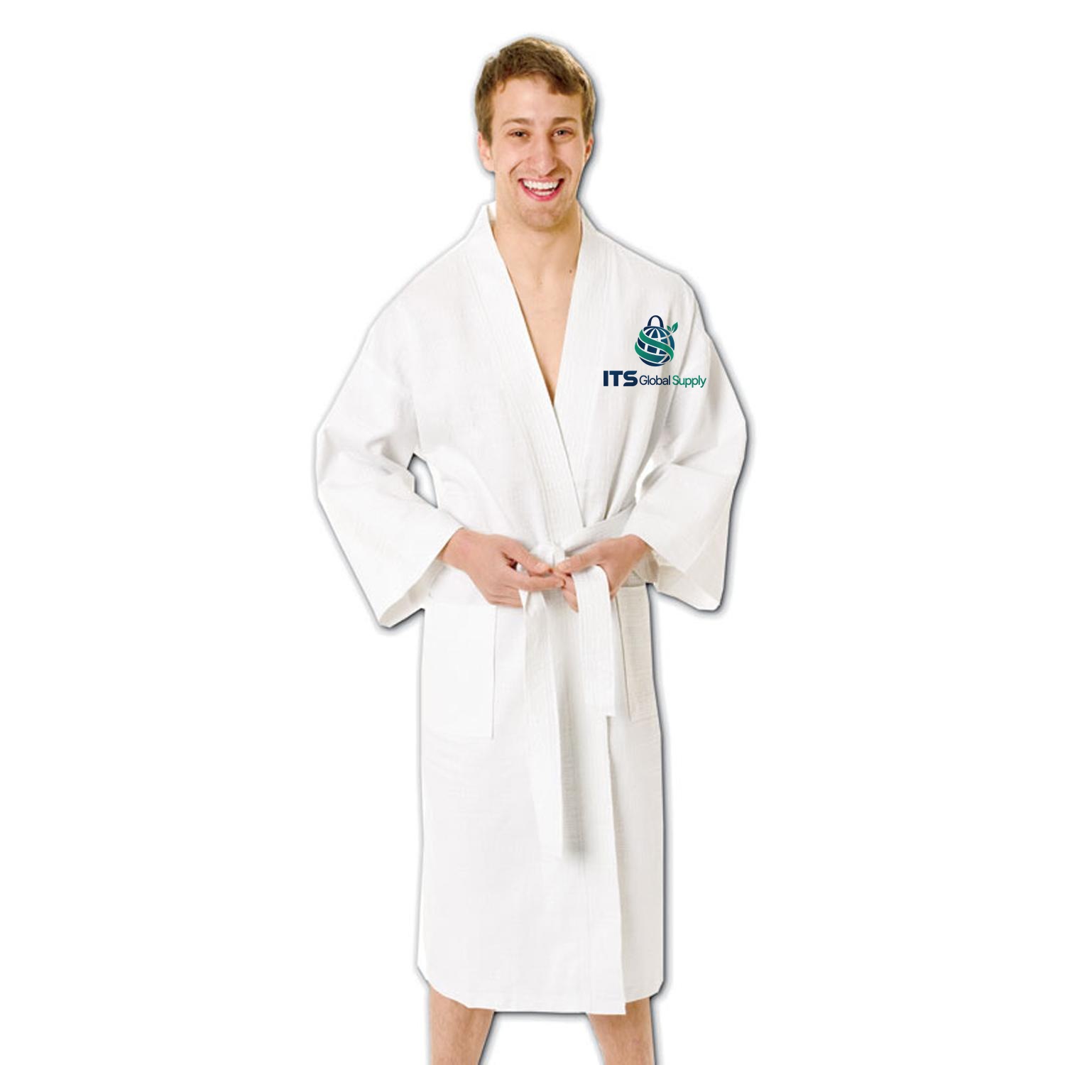 White Waffle Kimono Bath Robe with ITS Global Supply logo - IBR70