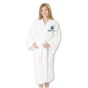 White Terry Kimono Bath Robe with ITS Global Supply logo - IBR80