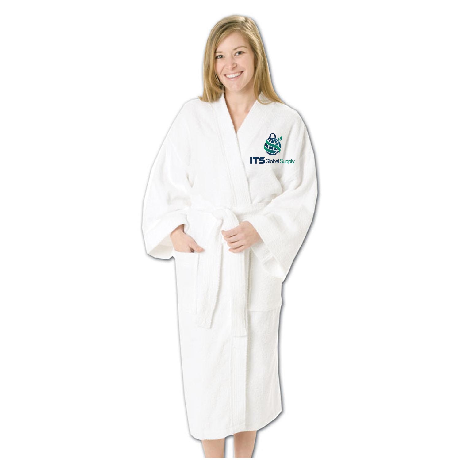 White Terry Kimono Bath Robe with ITS Global Supply logo - IBR80