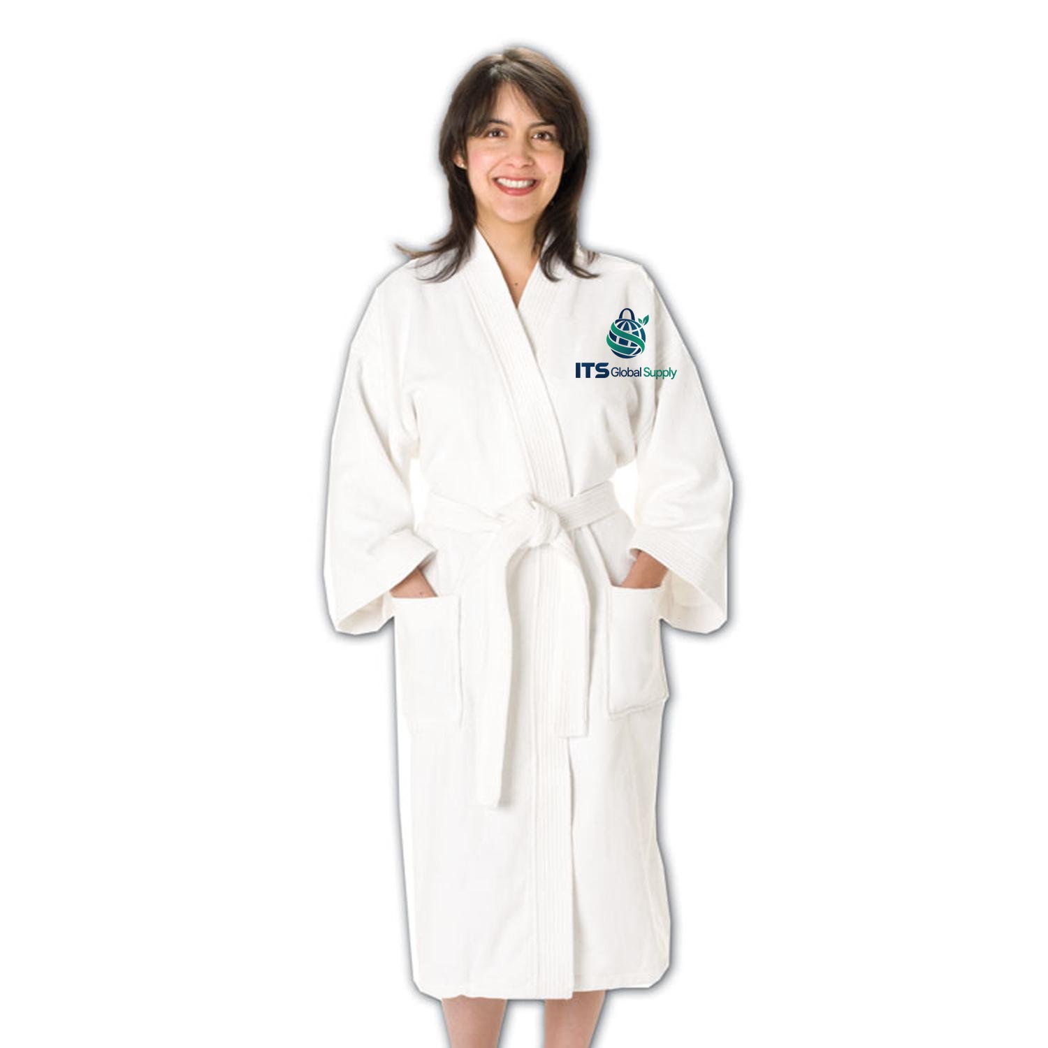 White Velour Kimono Bath Robe with ITS Global Supply logo - IBR90