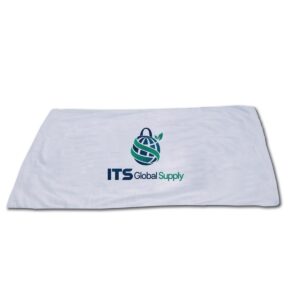 IBT3060b white beach towel printed with ITS Global Supply logo