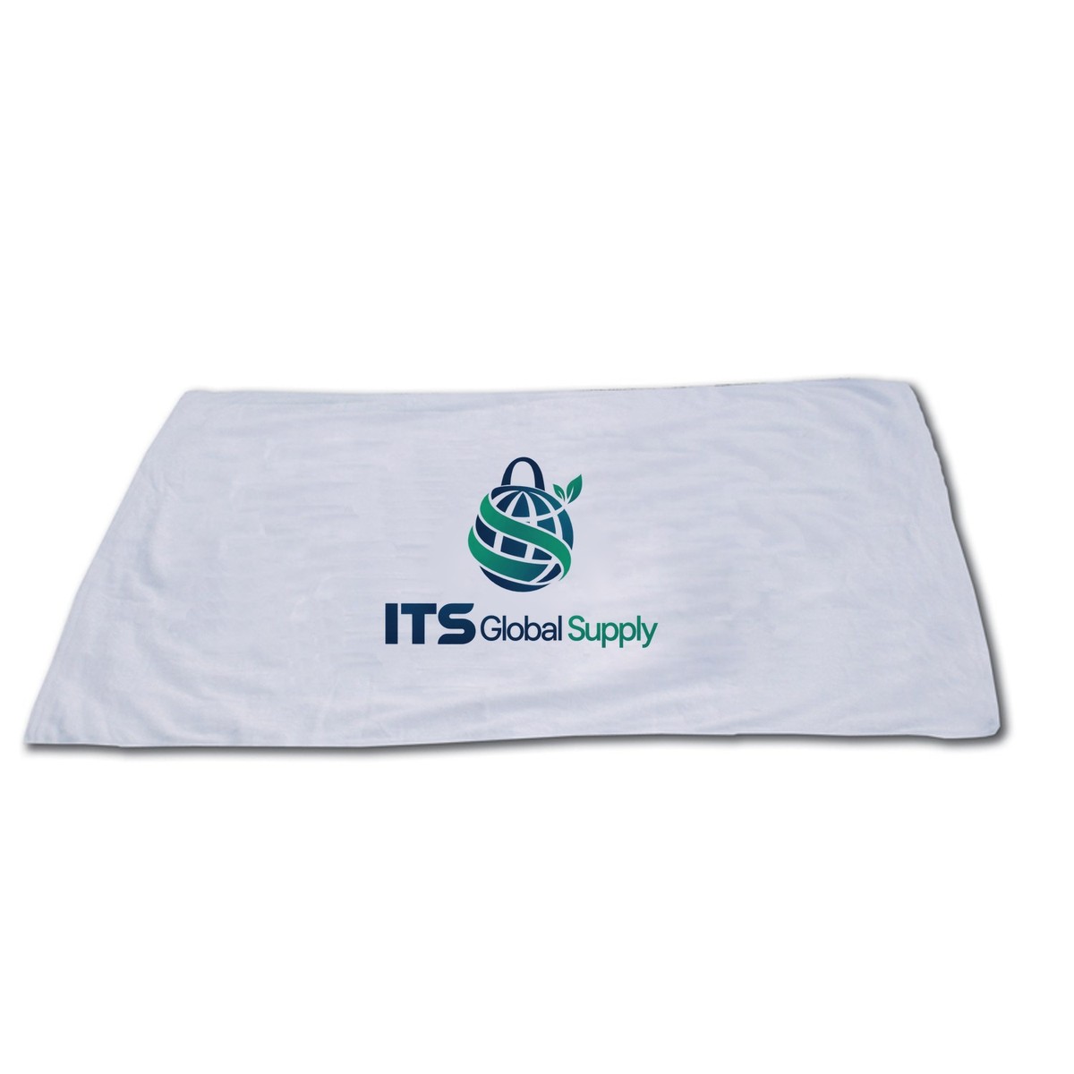 IBT3060b white beach towel printed with ITS Global Supply logo