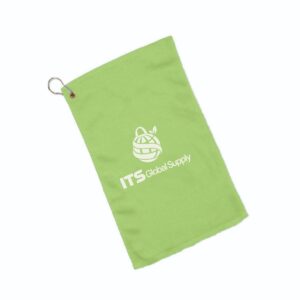 IHT600 lime hemmed fingertip towel printed with ITS Global Supply logo