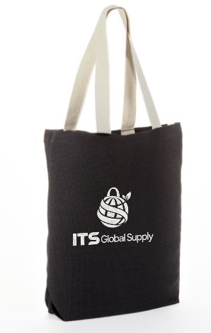 IJ904 black jute bag printed with ITS Global Supply logo