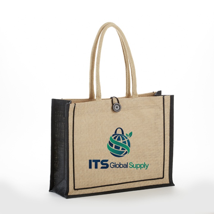 IJ912 black jute bag printed with ITS Global Supply logo