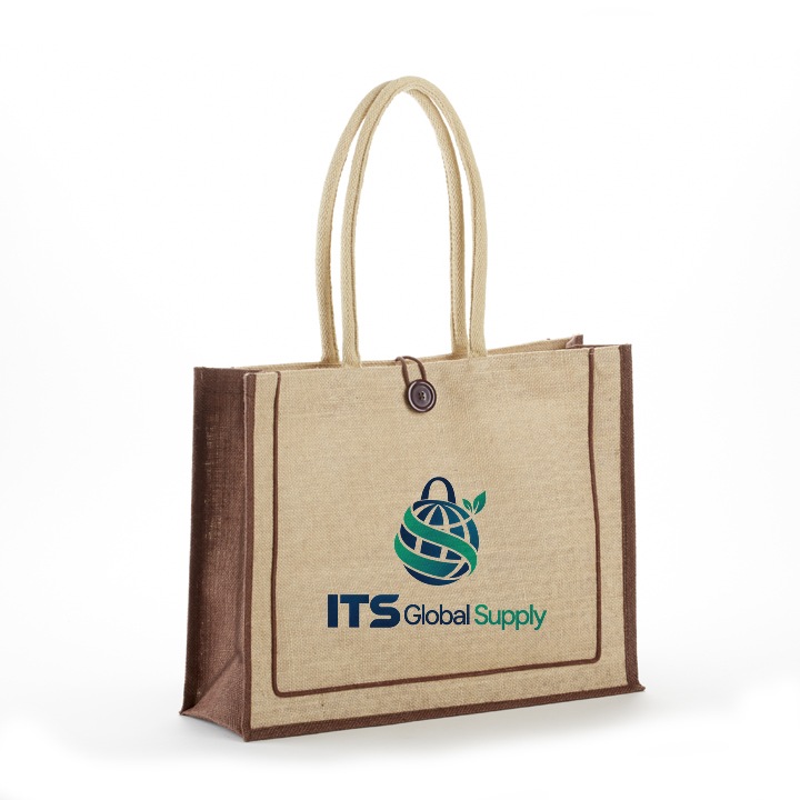 IJ912 brown jute bag printed with ITS Global Supply logo