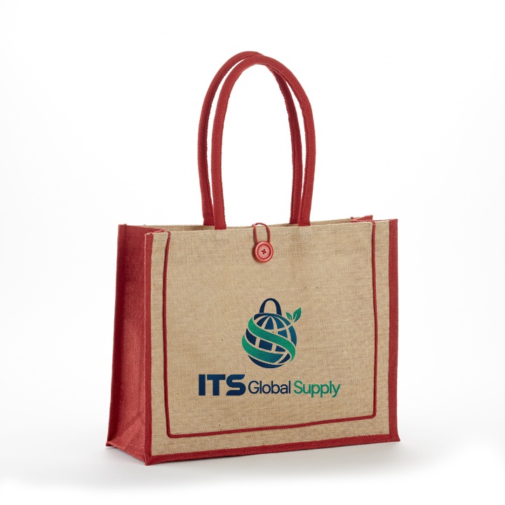 IJ912 red jute bag printed with ITS Global Supply logo