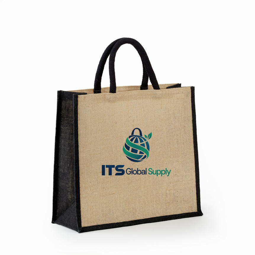 IJ913 black jute bag printed with ITS Global Supply logo
