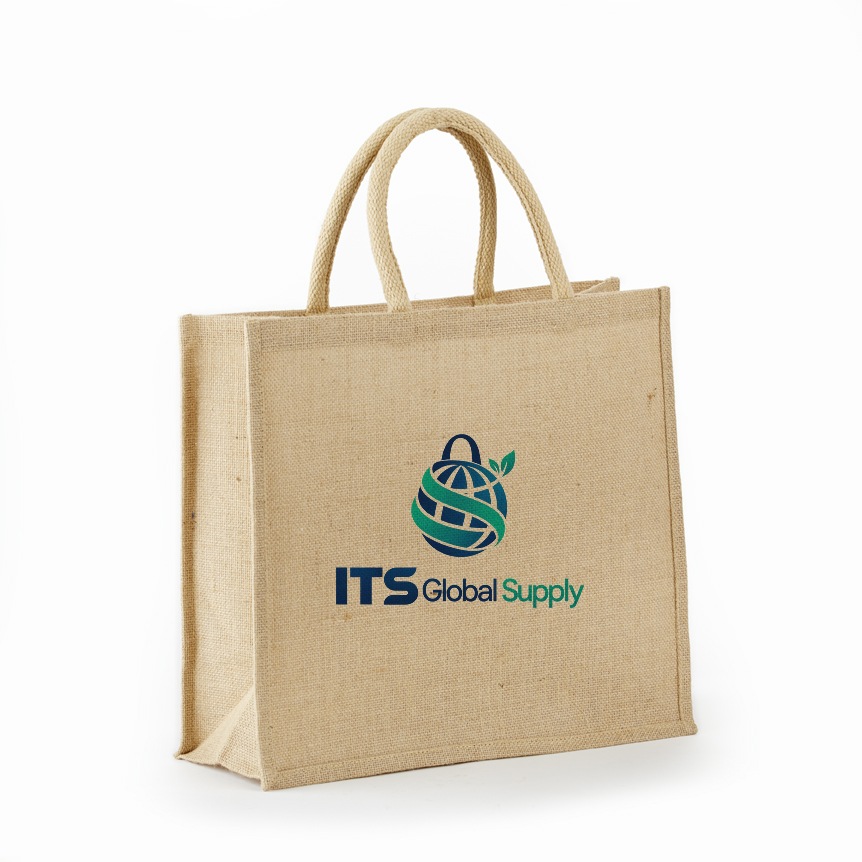IJ913 natural jute bag printed with ITS Global Supply logo