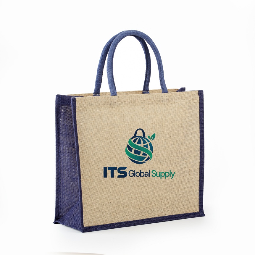 IJ913 navy jute bag printed with ITS Global Supply logo