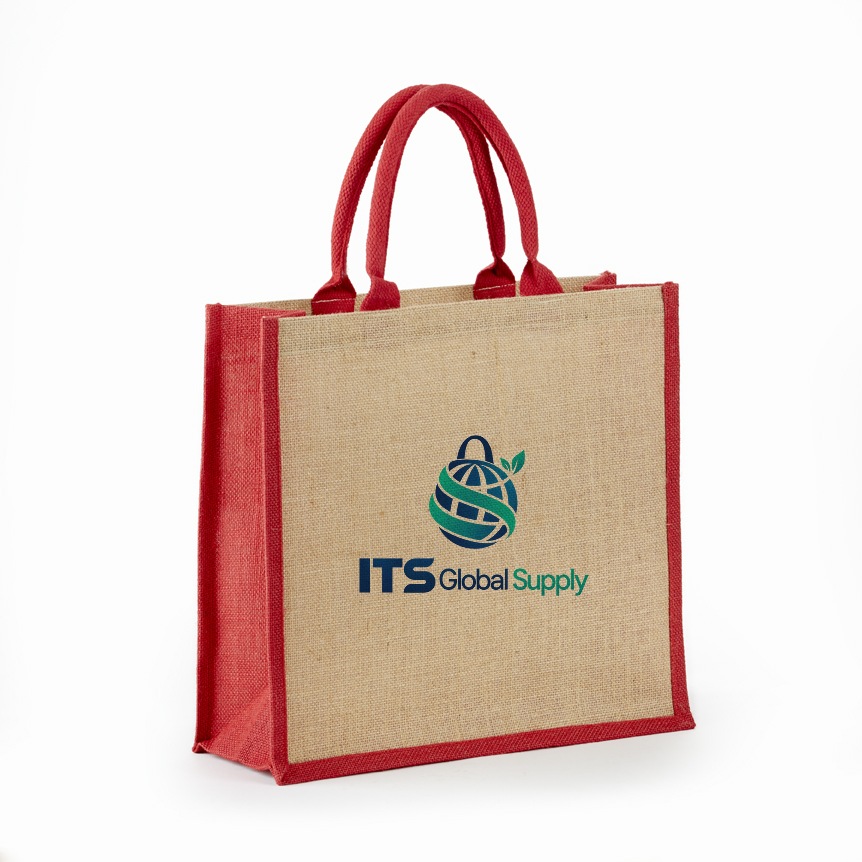 IJ913 red jute bag printed with ITS Global Supply logo