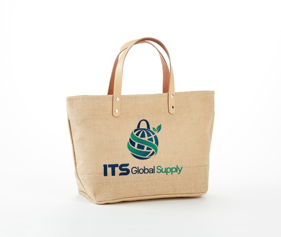 IJ916s natural jute bag printed with ITS Global Supply logo