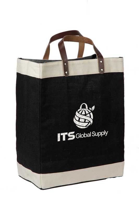 IJ917 black jute bag printed with ITS Global Supply logo