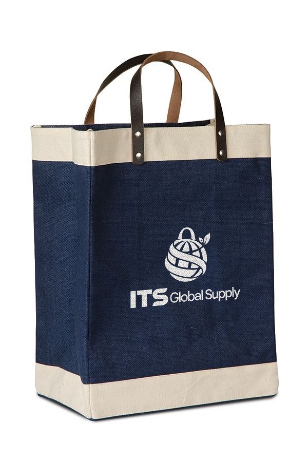 IJ917 navy jute bag printed with ITS Global Supply logo