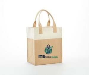 IJ918 mini jute gift bag with cotton trim printed with ITS Global Supply logo