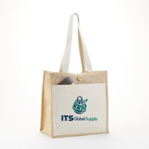 IJ920 jute tote with canvas front pocket printed with ITS Global Supply logo
