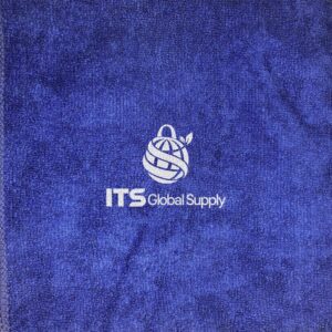 IMFT1627 blue microfiber sports towel printed with ITS Global Supply logo