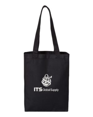 IQ1000 black cotton canvas tote bag printed with ITS Global Supply logo