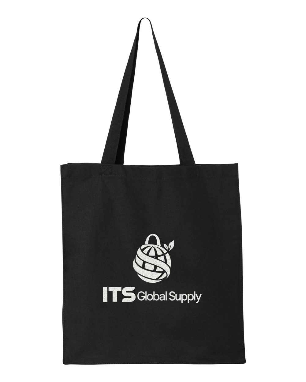 IQ125300 black cotton canvas tote bag printed with ITS Global Supply logo