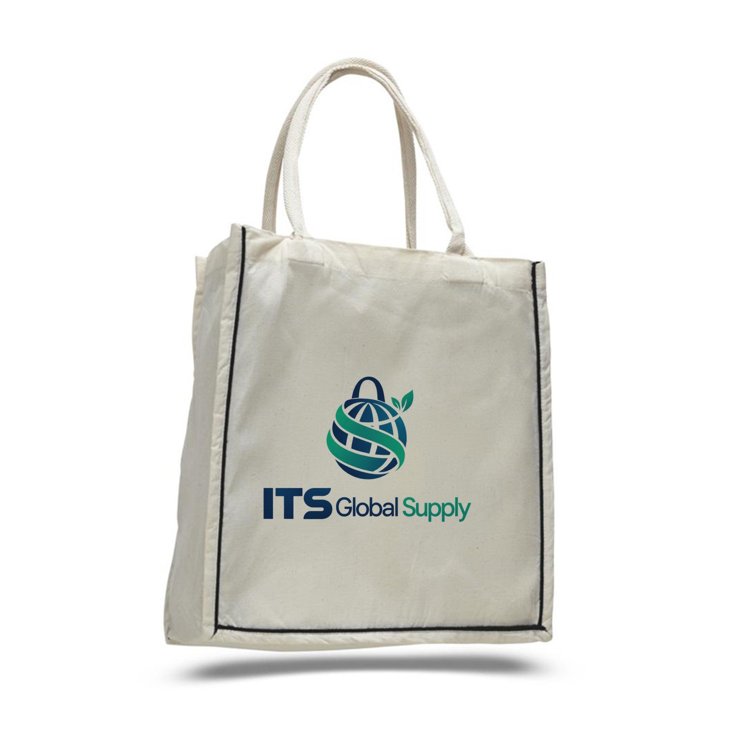 IQ125600 natural cotton canvas tote bag printed with ITS Global Supply logo