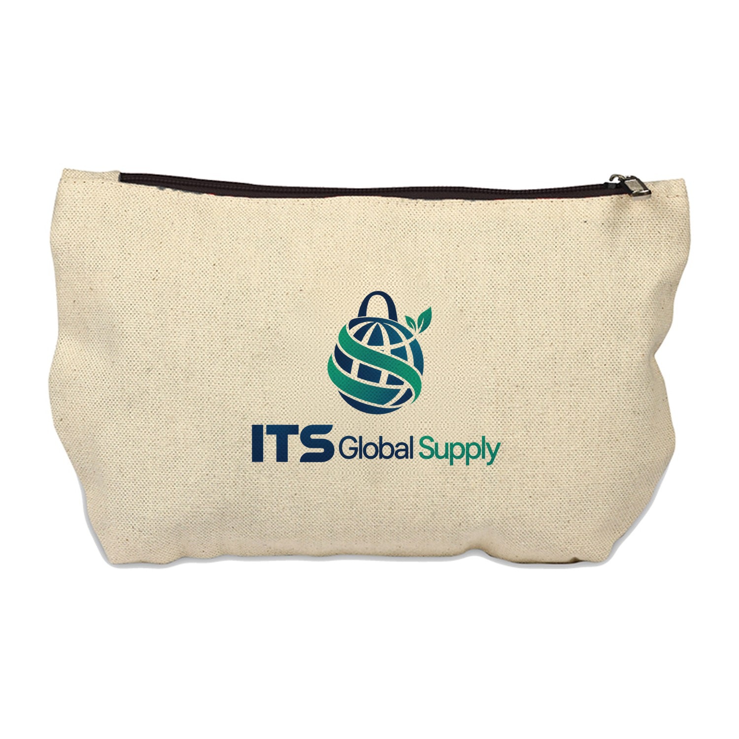 IQ1604 natural cotton canvas tote bag printed with ITS Global Supply logo