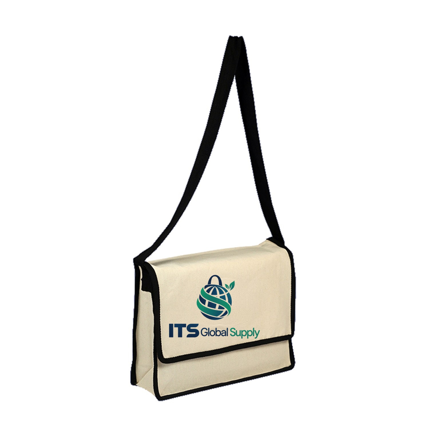 IQ1605 natural cotton canvas tote bag printed with ITS Global Supply logo