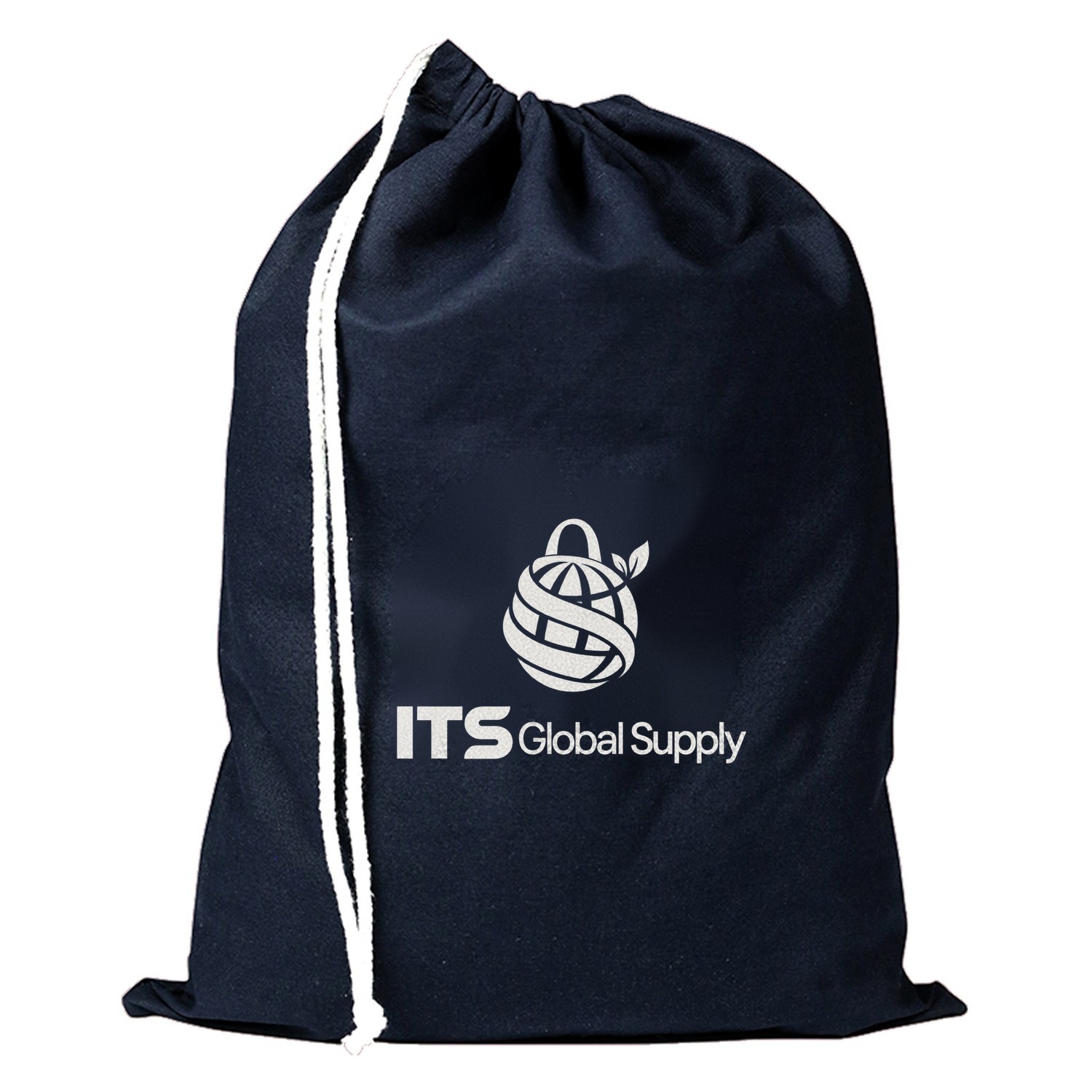 Navy Blue Cotton Shoe Drawstring Bag with ITS Global Supply logo - IQ1607