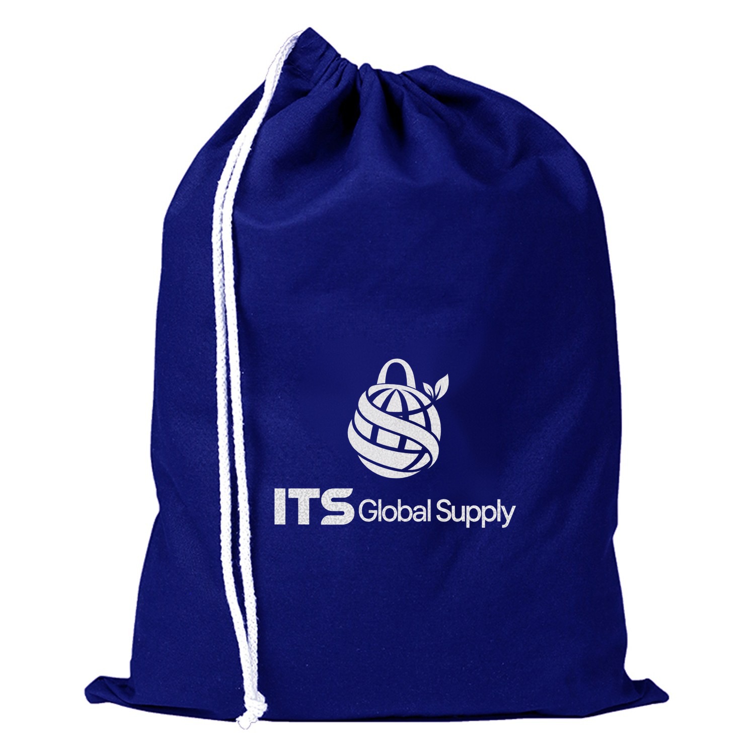 Royal Blue Cotton Shoe Drawstring Bag with ITS Global Supply logo - IQ1607