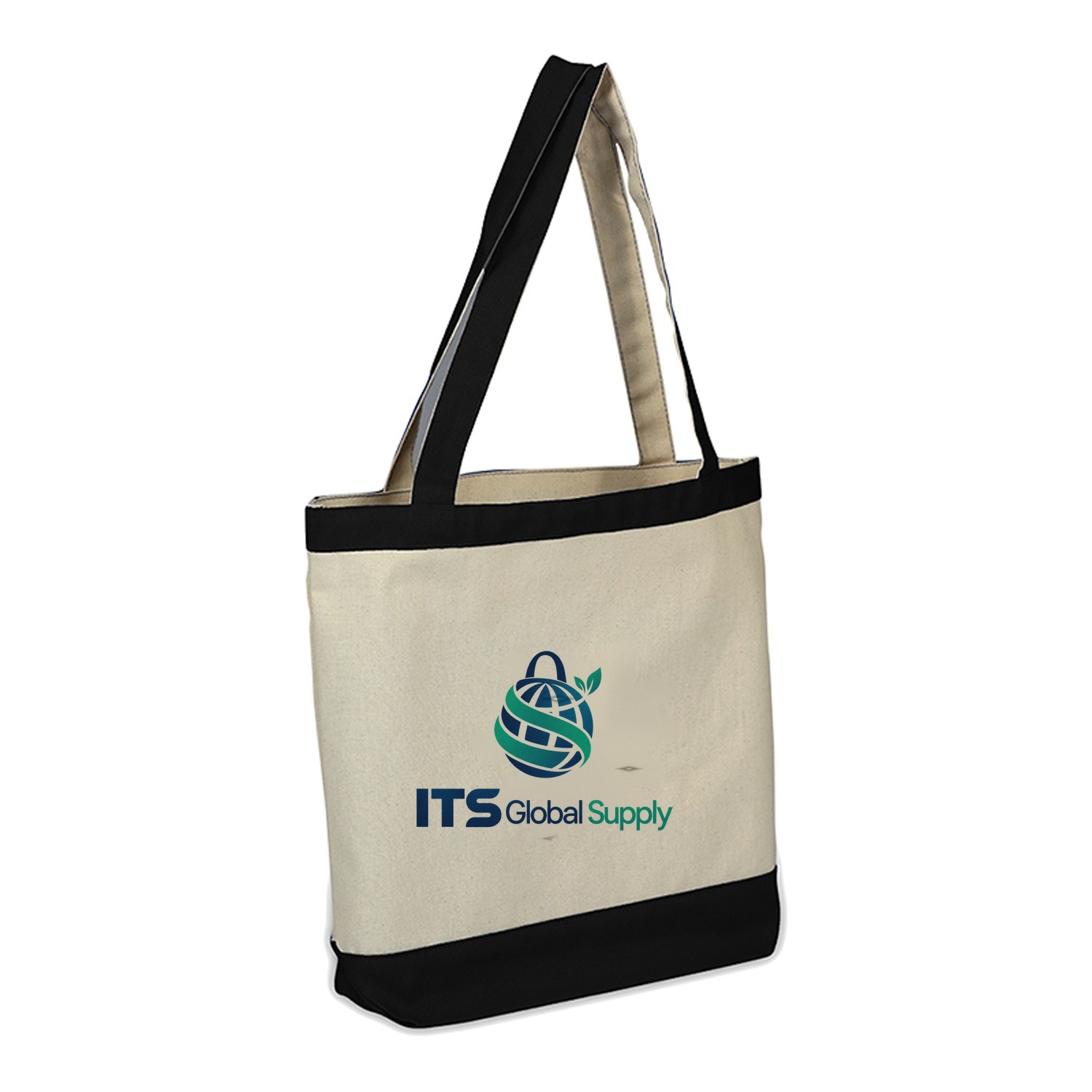 IQ1608 natural cotton canvas tote bag printed with ITS Global Supply logo