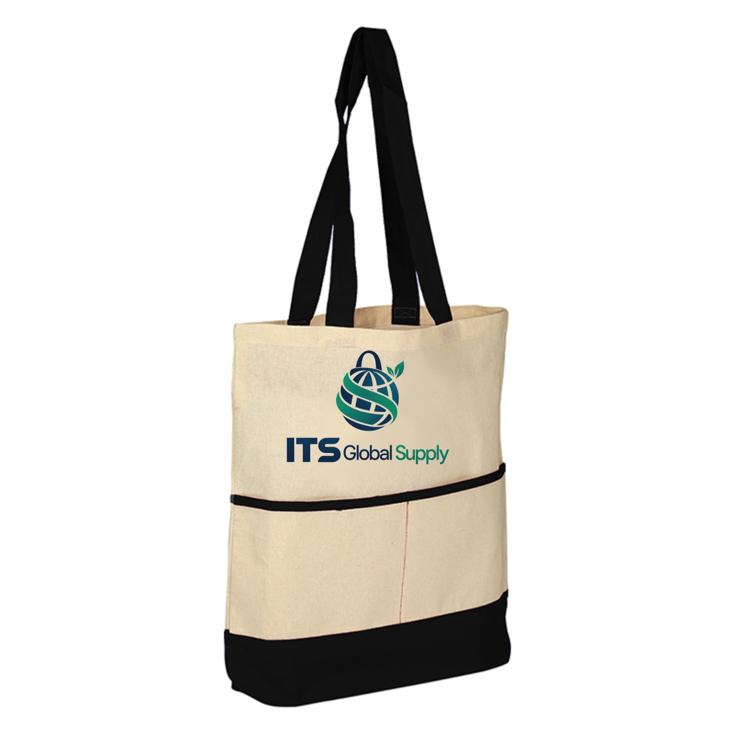 IQ1609 natural cotton canvas tote bag printed with ITS Global Supply logo