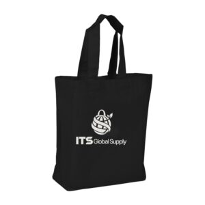 IQ1612 black cotton canvas tote bag printed with ITS Global Supply logo